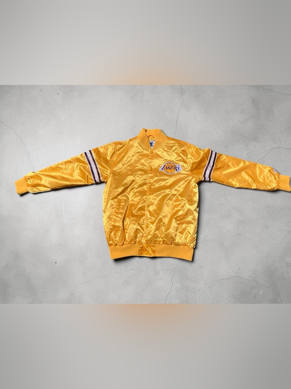 Men’s Large Starter x G-III Los Angeles Lakers Gold Satin Jacket Retro Style